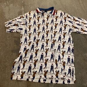 Par Four men’s polo with golfer man playing golf patterned